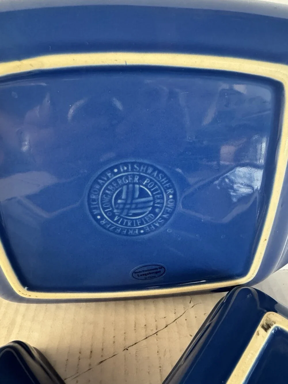Longaberger Woven Traditions Cornflower Blue Pottery Serving Trays Set of 3